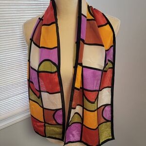ECHO Silk Scarf Colorblock Print Rectangle 51 X 10 Vintage 70's 80s Windowpane